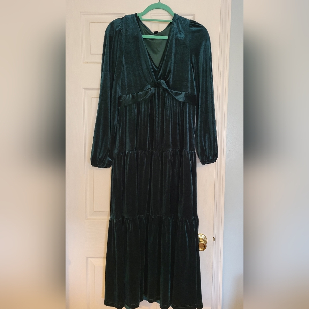 Dark Emerald Green Velvet Dress from Shein Sz Large